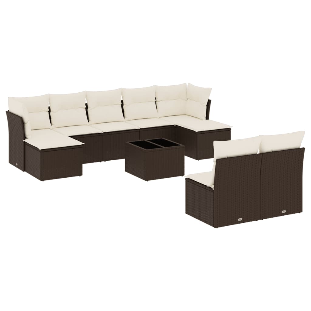 Salon de jardin 10 pcs avec coussins marron résine tressée