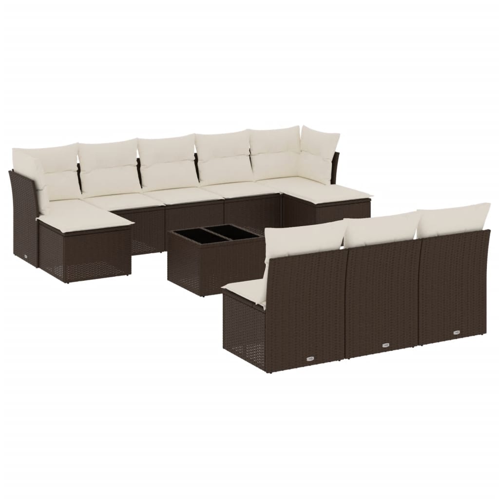 Salon de jardin et coussins 11 pcs marron résine tressée