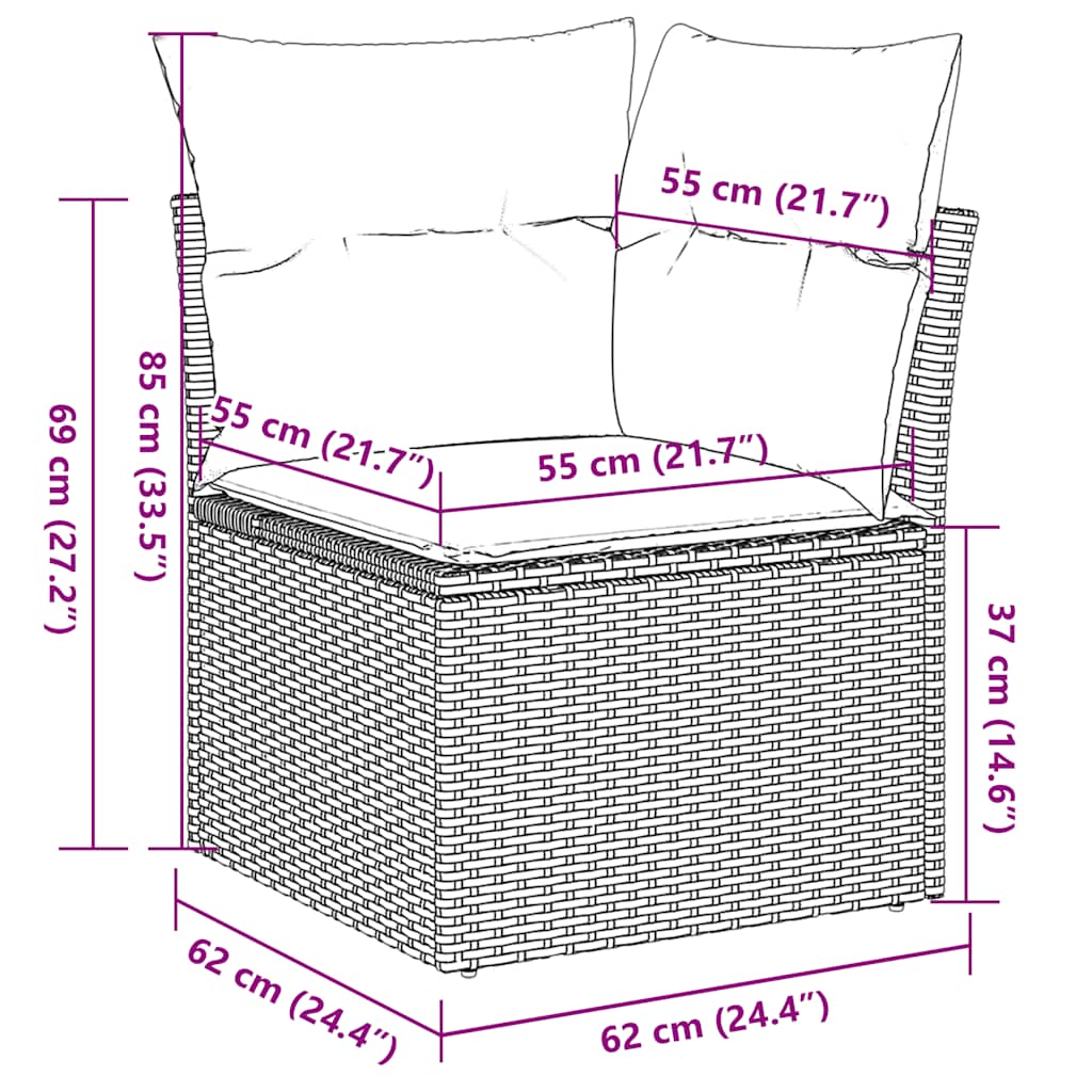 Salon de jardin avec coussins 9 pcs marron résine tressée