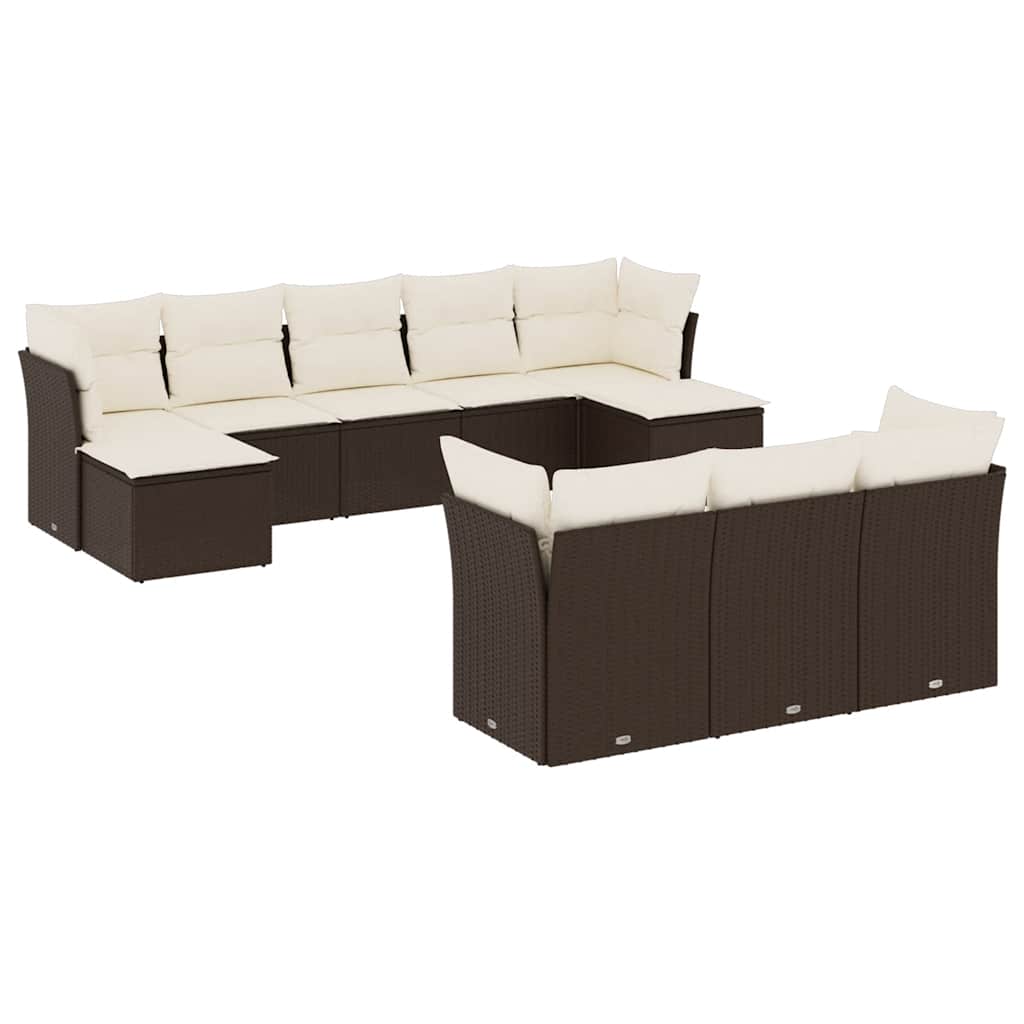 Salon de jardin 10 pcs avec coussins marron résine tressée