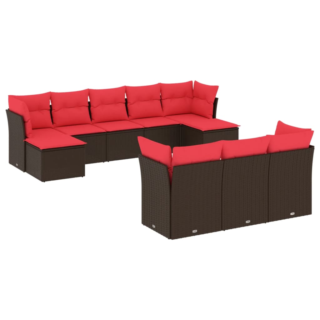 Ensemble de canapé de jardin 10 pcs avec coussins marron résine tressée