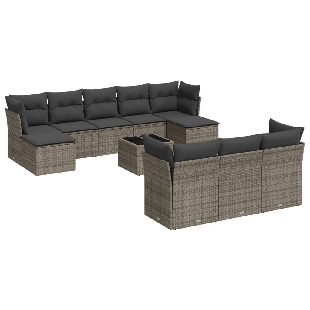 Salon de jardin 11 pcs avec coussins gris résine tressée