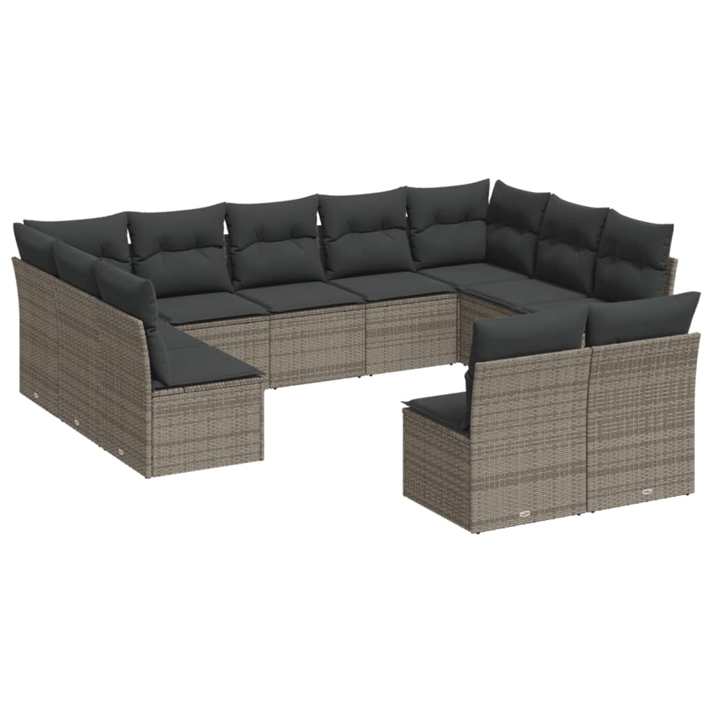 Salon de jardin 11 pcs avec coussins gris résine tressée