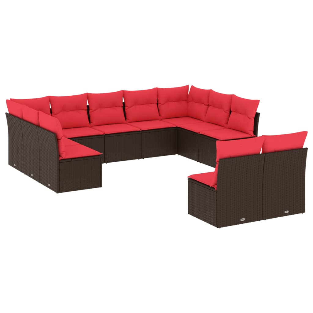 Ensemble de canapé de jardin 11 pcs avec coussins marron résine tressée