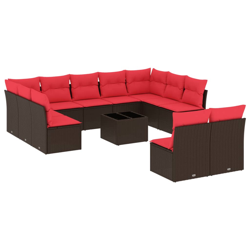 Ensemble de canapé de jardin 12 pcs avec coussins marron résine tressée