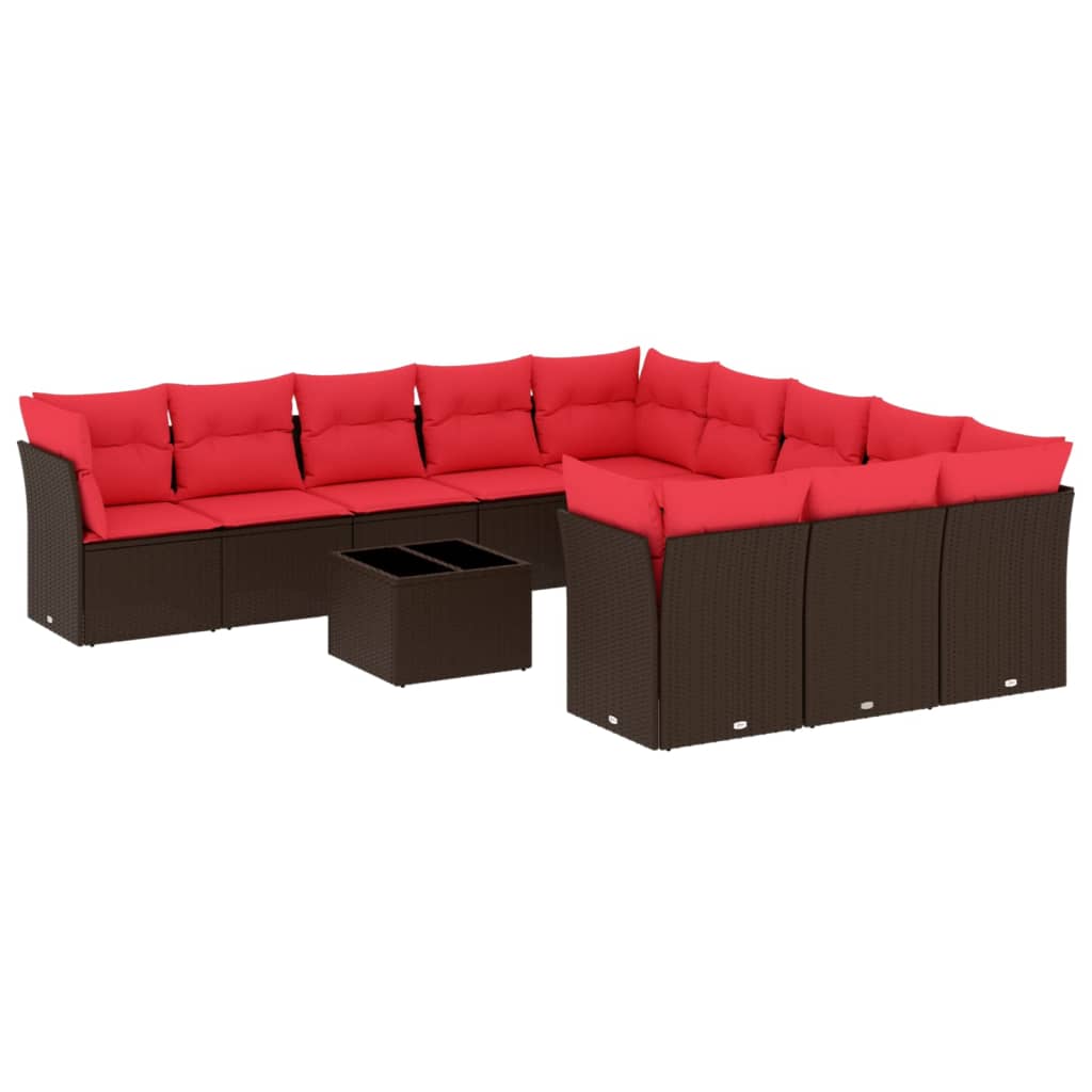 Ensemble de canapé de jardin 12 pcs avec coussins marron résine tressée