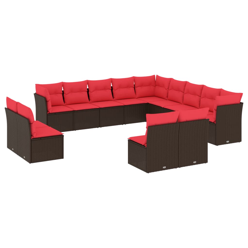 Ensemble de canapé de jardin 13 pcs avec coussins marron résine tressée