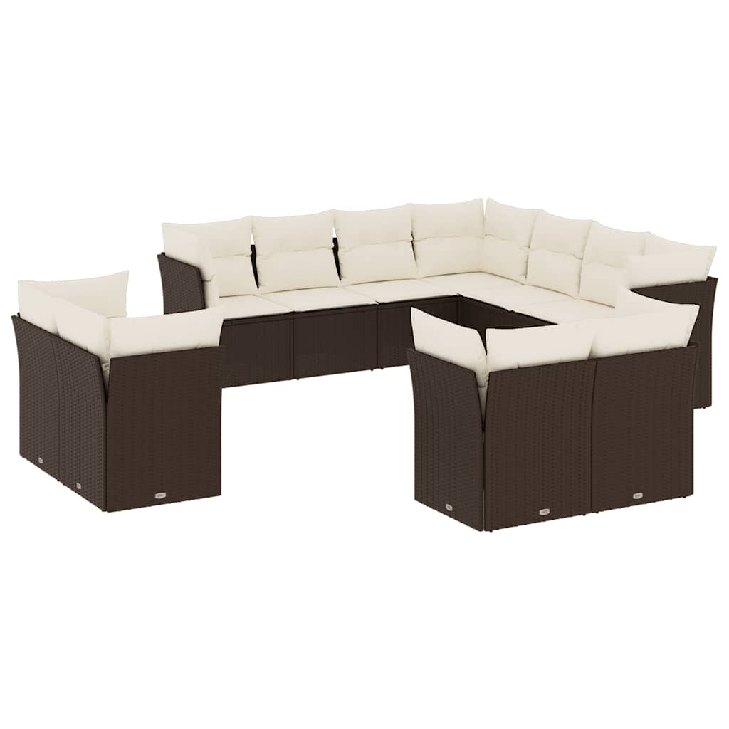 Salon de jardin et coussins 11 pcs marron résine tressée