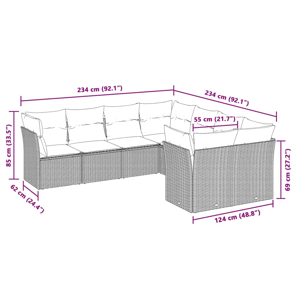 Salon de jardin 8 pcs avec coussins gris clair résine tressée
