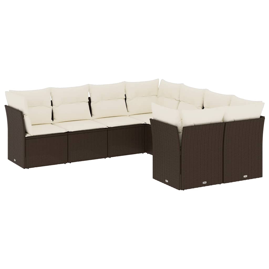 Salon de jardin 8 pcs avec coussins marron résine tressée