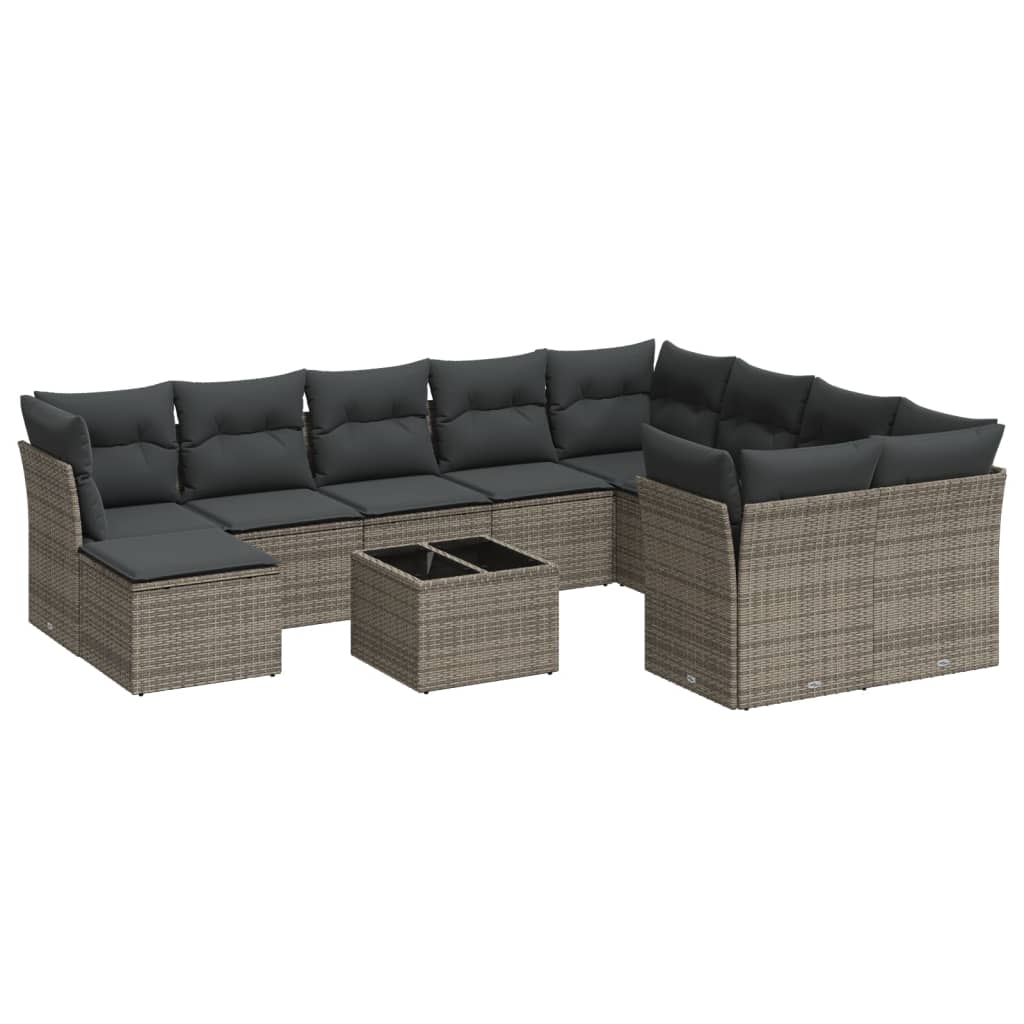 Salon de jardin 11 pcs avec coussins gris résine tressée