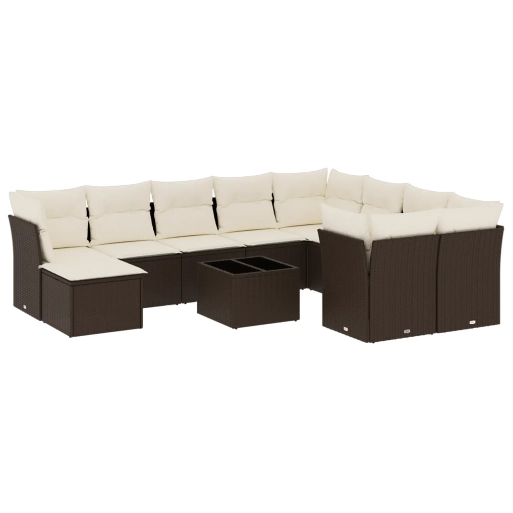 Salon de jardin et coussins 11 pcs marron résine tressée