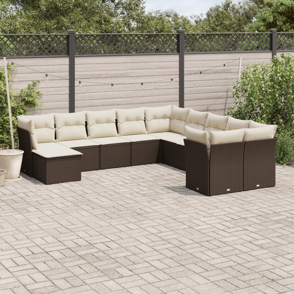 Salon de jardin et coussins 11 pcs marron résine tressée