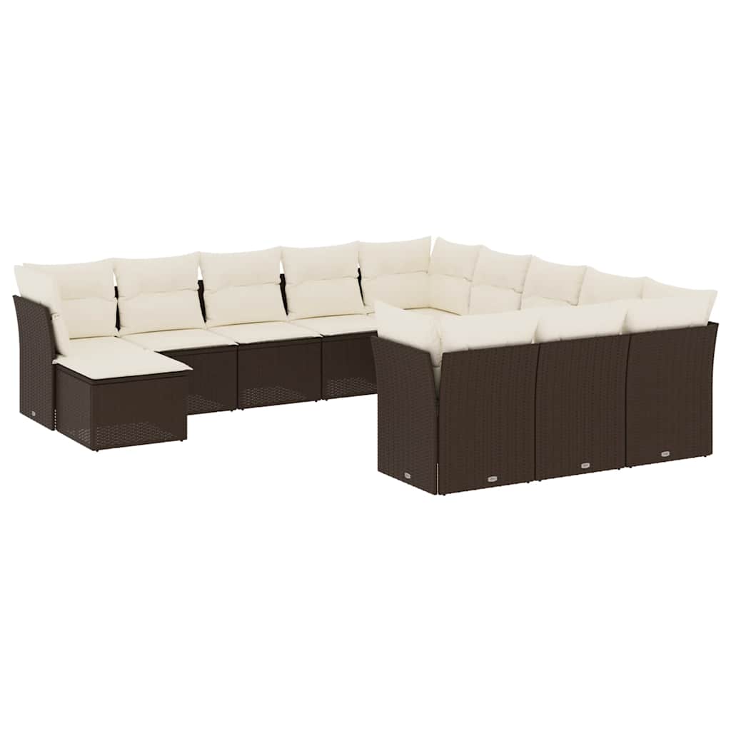 Salon de jardin avec coussins 12 pcs marron résine tressée