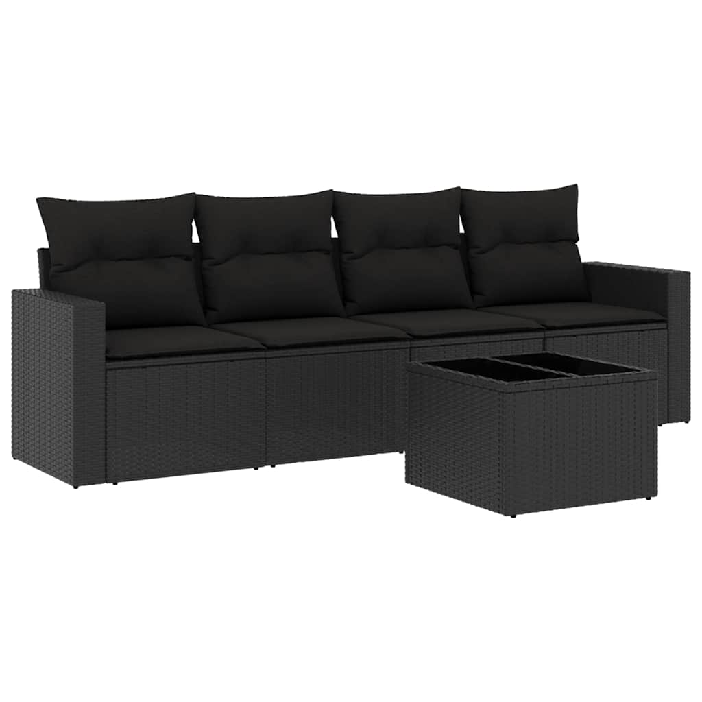 Salon de jardin 5 pcs avec coussins noir résine tressée