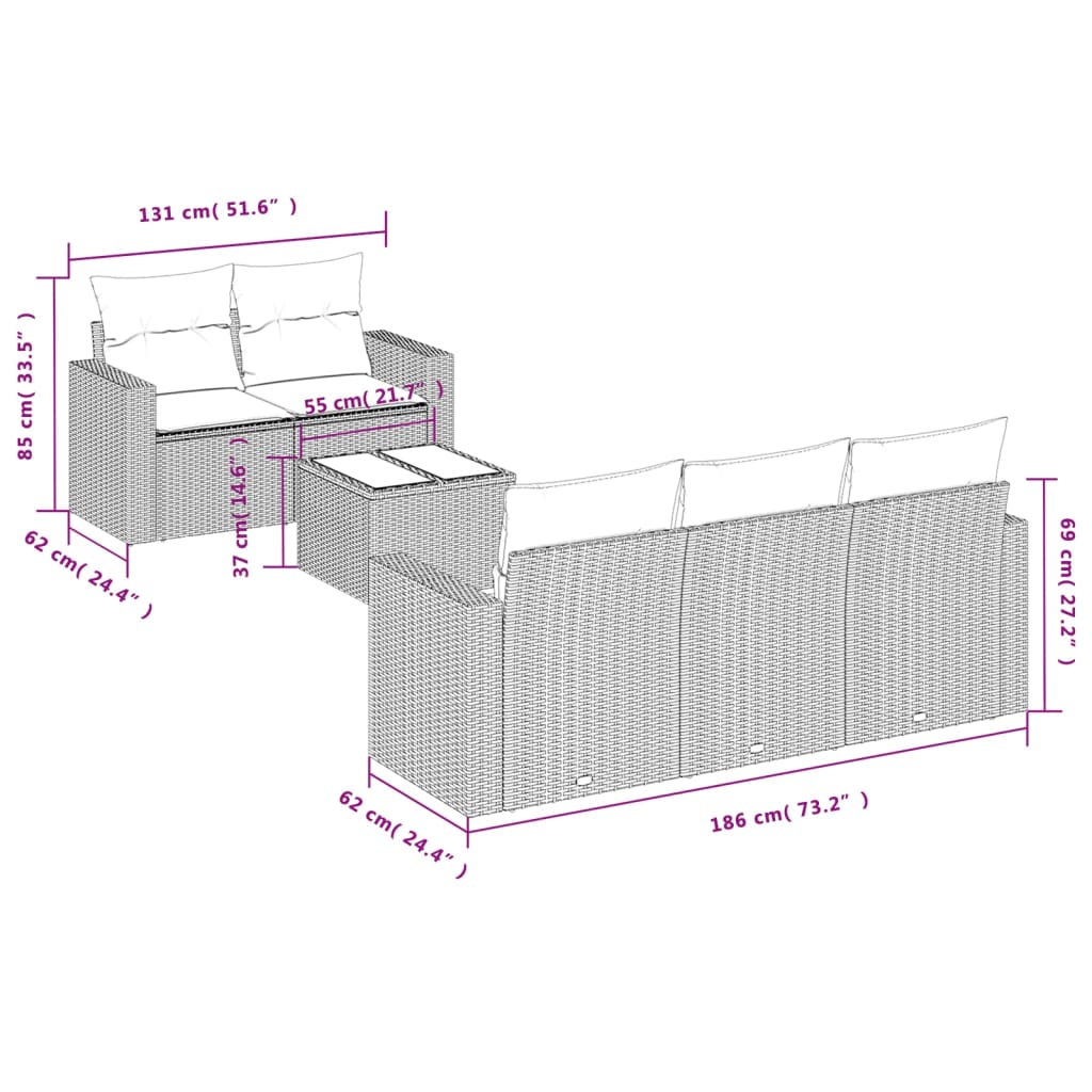 Salon de jardin avec coussins 6 pcs marron résine tressée
