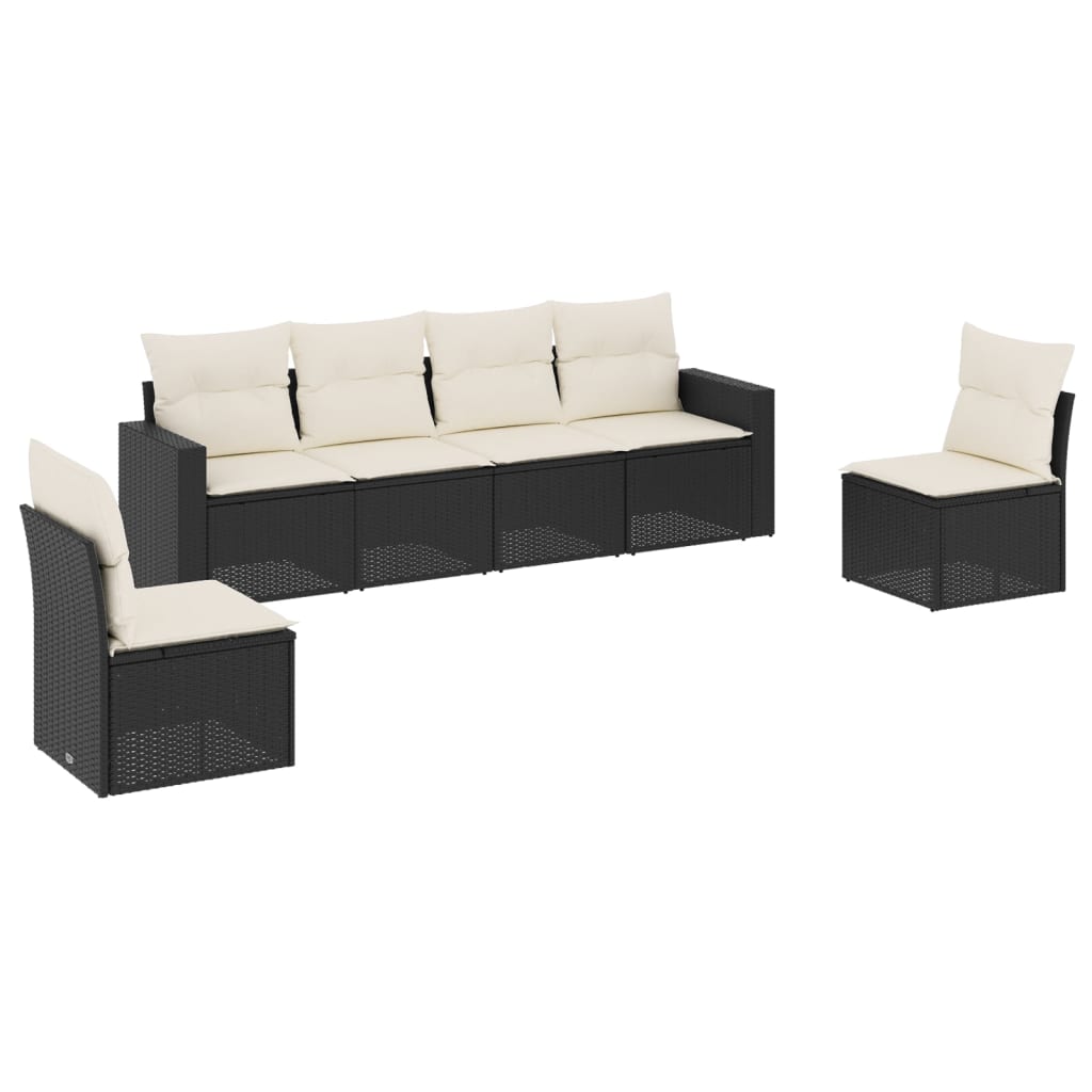 Salon de jardin 6 pcs avec coussins noir résine tressée