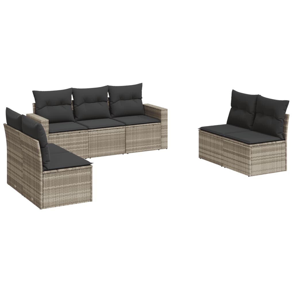 Salon de jardin avec coussins 7 pcs gris clair résine tressée