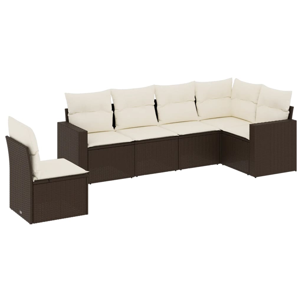 Salon de jardin avec coussins 6 pcs marron résine tressée