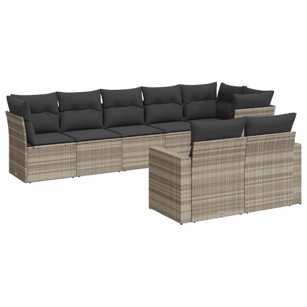 Salon de jardin 8 pcs avec coussins gris clair résine tressée