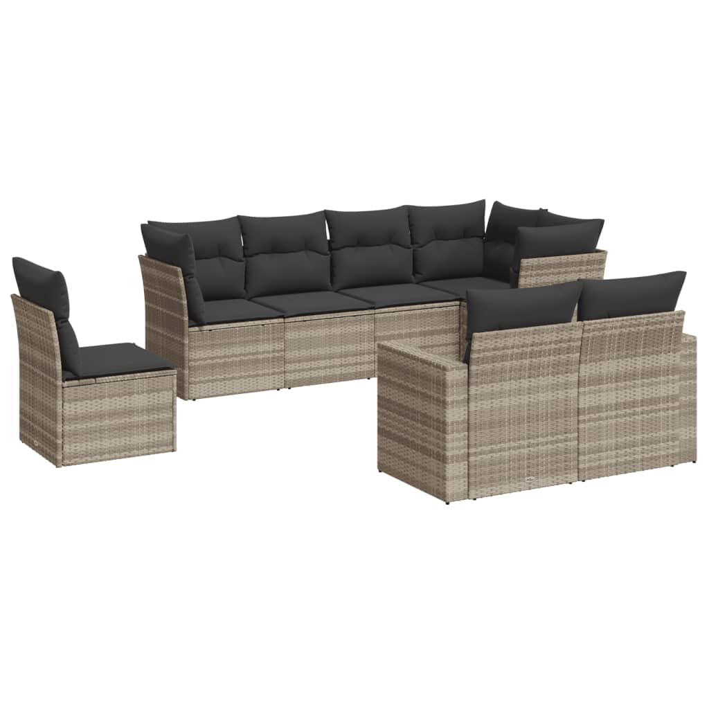 Salon de jardin 8 pcs avec coussins gris clair résine tressée