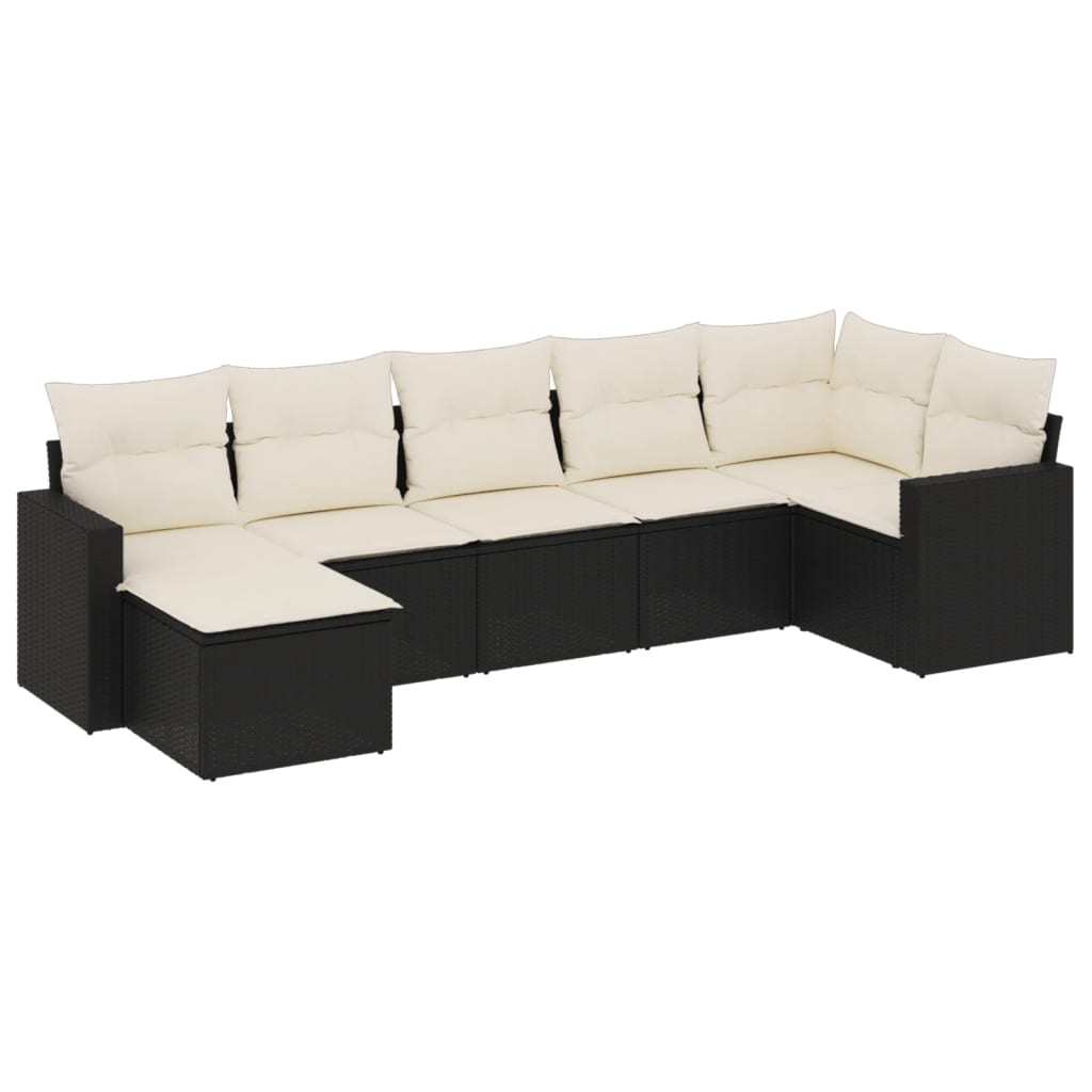 Salon de jardin 7 pcs avec coussins noir résine tressée