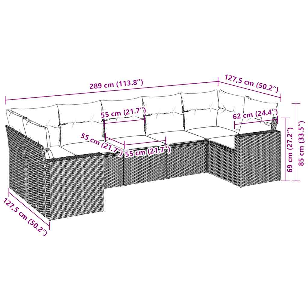 Salon de jardin avec coussins 7 pcs gris clair résine tressée