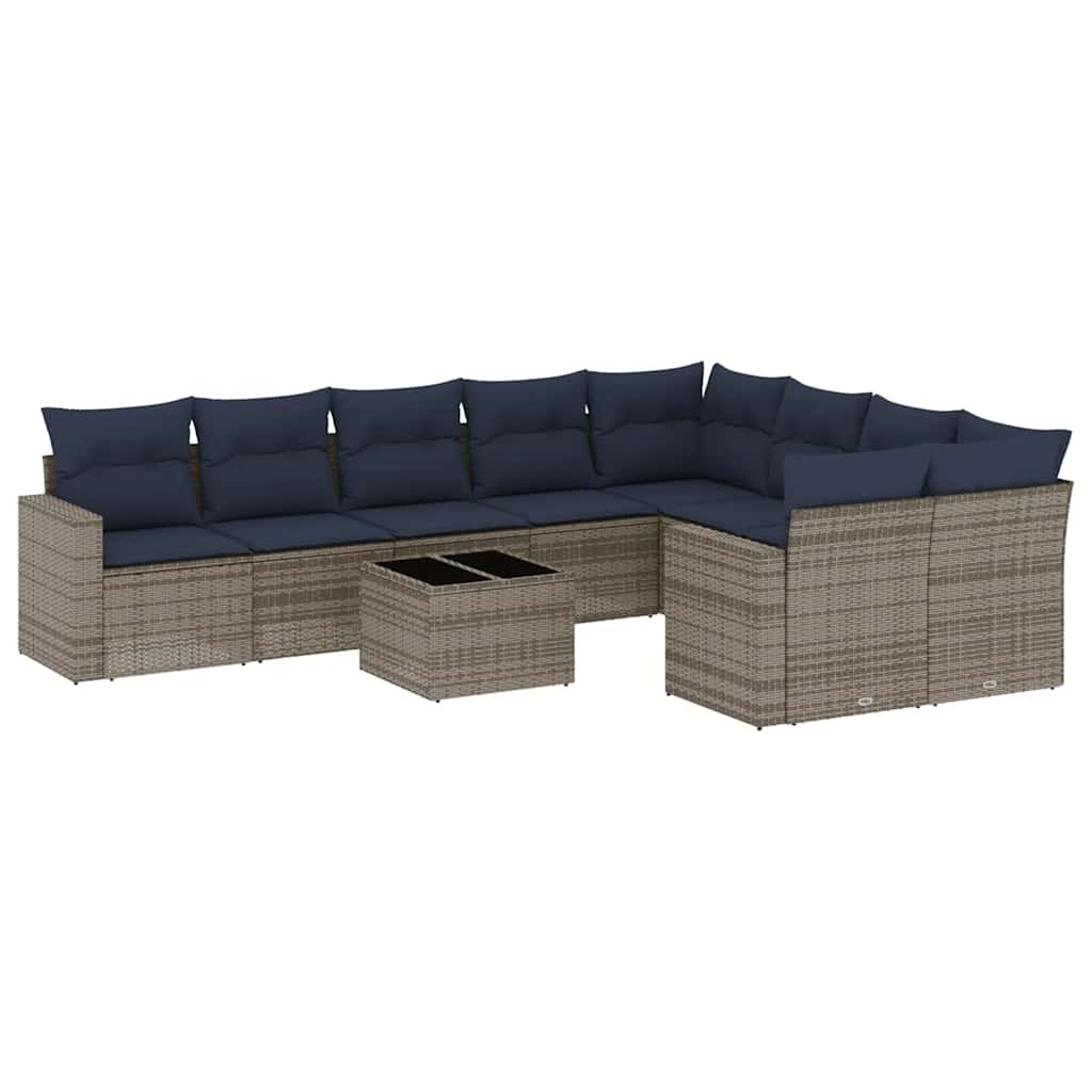 Salon de jardin 10 pcs avec coussins gris résine tressée