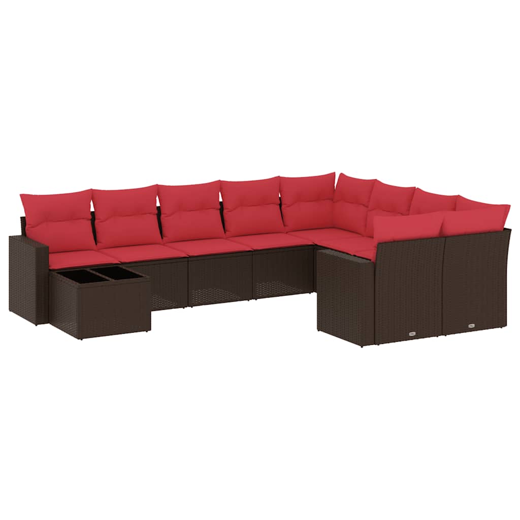 Salon de jardin 10 pcs avec coussins marron résine tressée