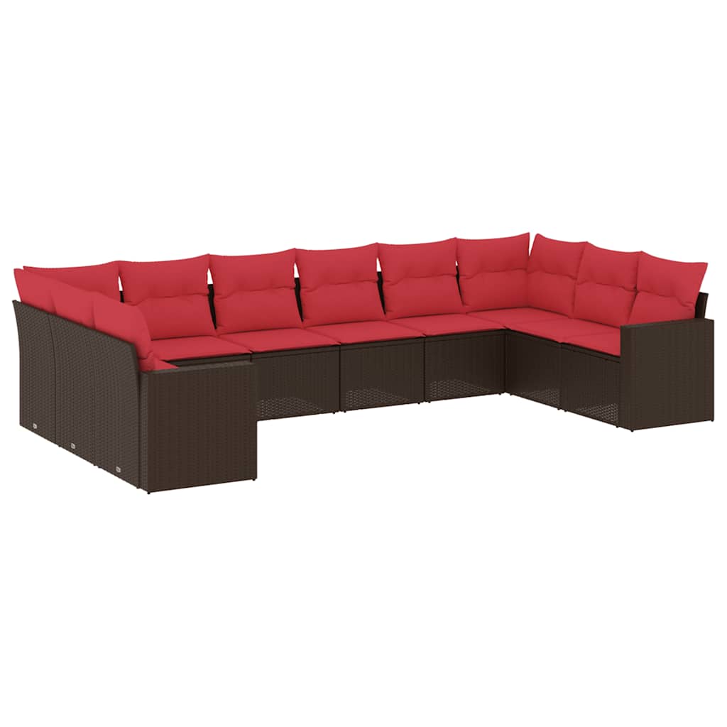 Salon de jardin 10 pcs avec coussins marron résine tressée