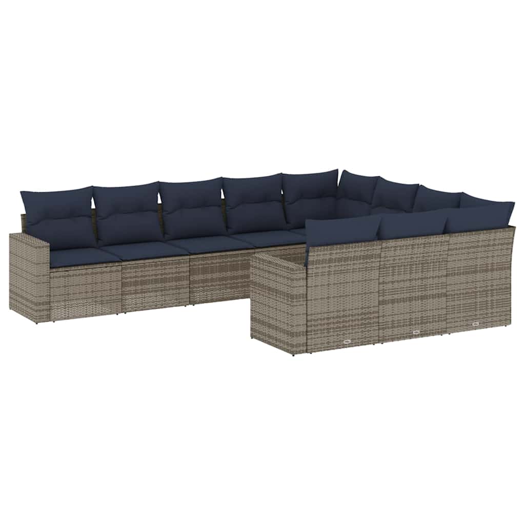 Salon de jardin 10 pcs avec coussins gris résine tressée