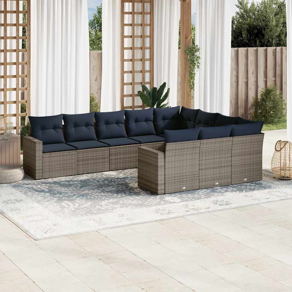 Salon de jardin 10 pcs avec coussins gris résine tressée