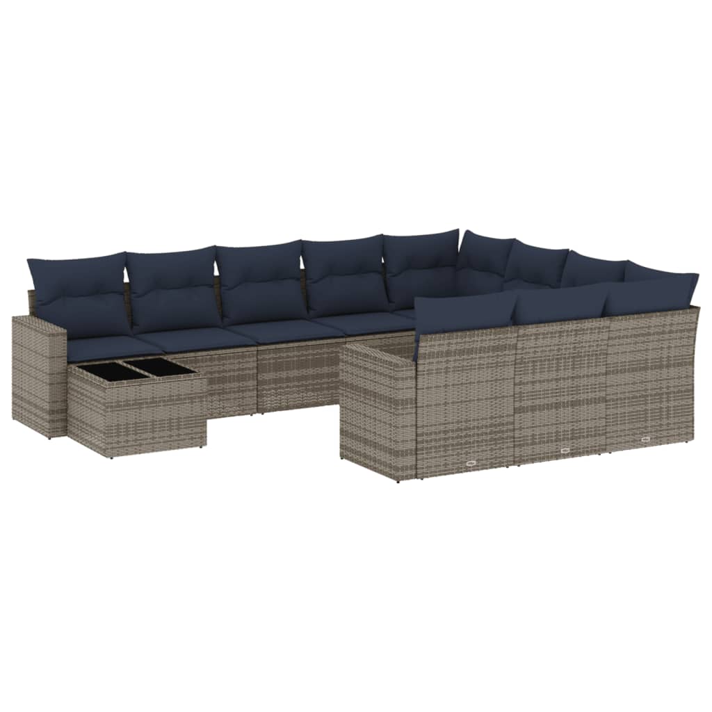 Ensemble de canapé de jardin 11 pcs avec coussins gris résine tressée