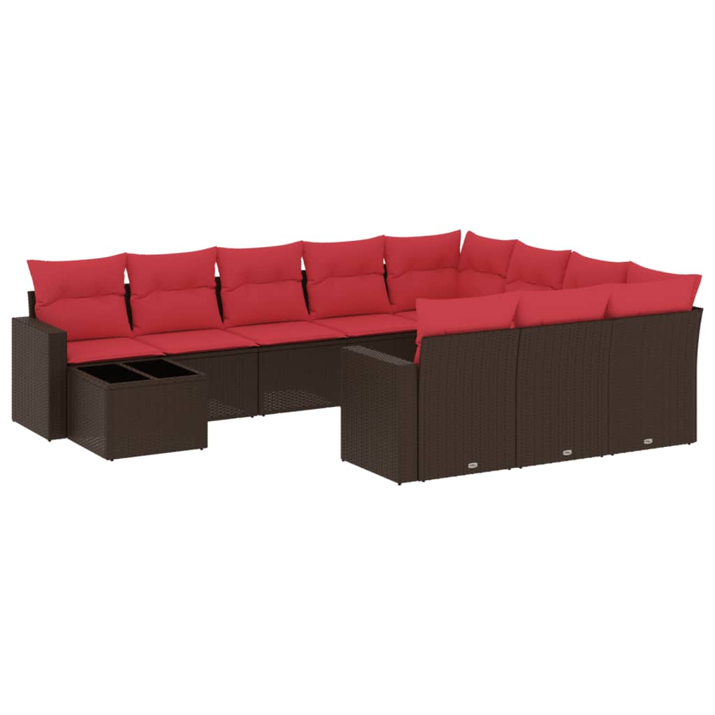 Ensemble de canapé de jardin 11 pcs avec coussins marron résine tressée