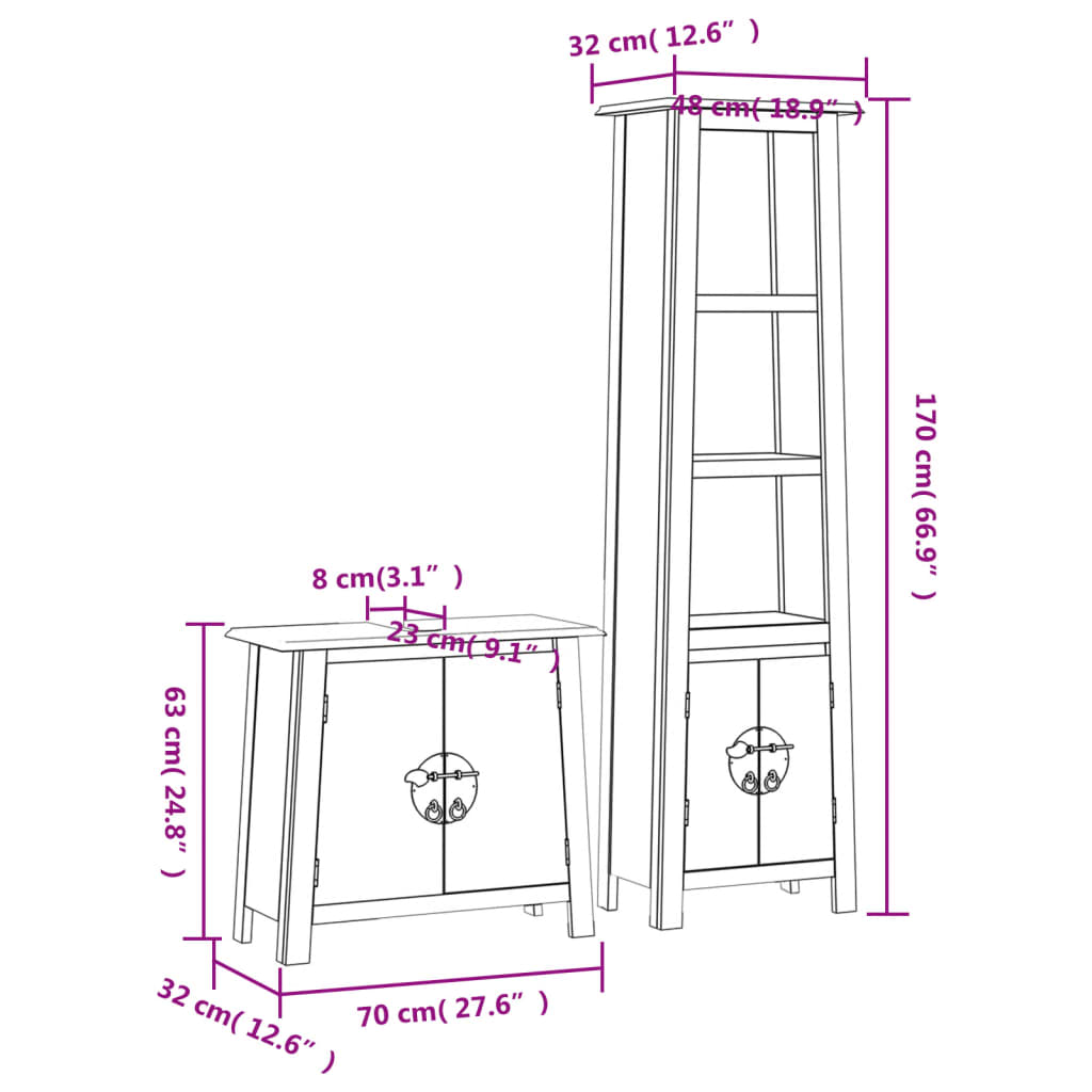 Ensemble de meubles de salle de bain 2 pcs bois de pin massif