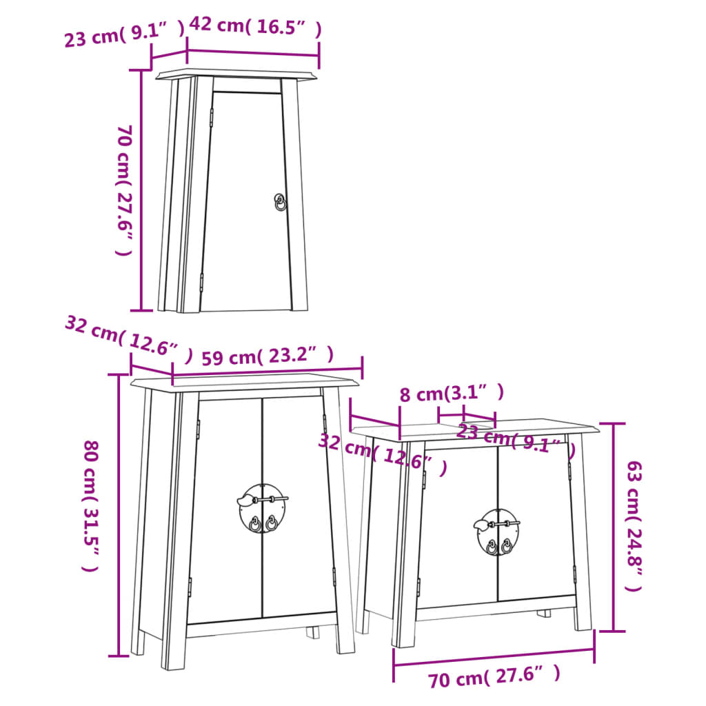 Ensemble de meubles de salle de bain 3 pcs bois de pin massif