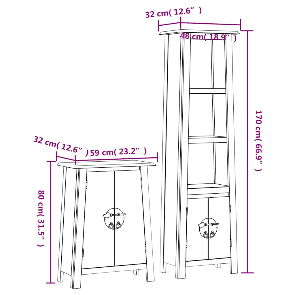 Ensemble de meubles de salle de bain 2 pcs bois de pin massif
