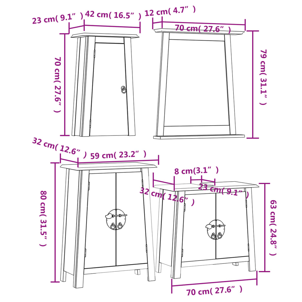 Ensemble de meubles de salle de bain 4 pcs bois de pin massif
