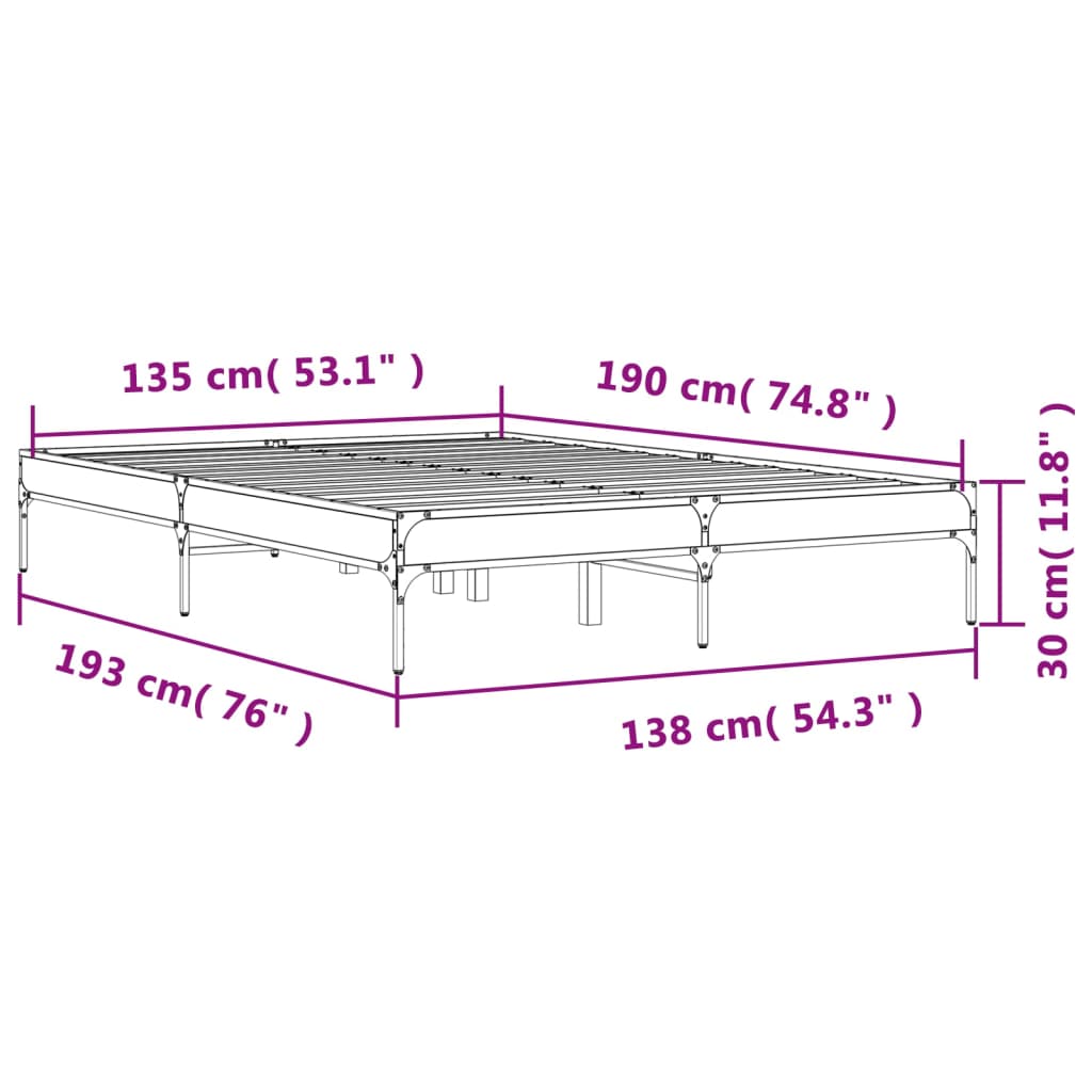 Cadre de lit sans matelas sonoma gris 135x190 cm - XIOS