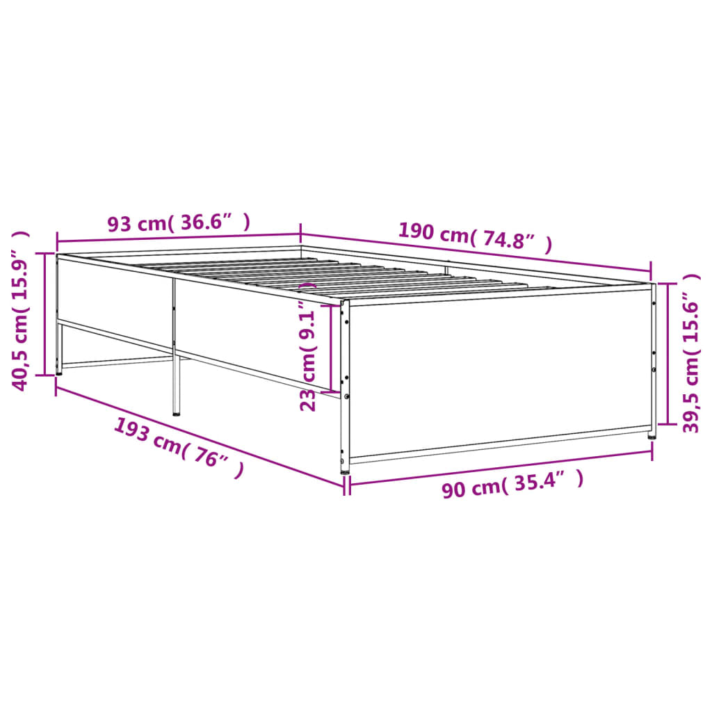 Cadre de lit sans matelas sonoma gris 90x190 cm - XIOS