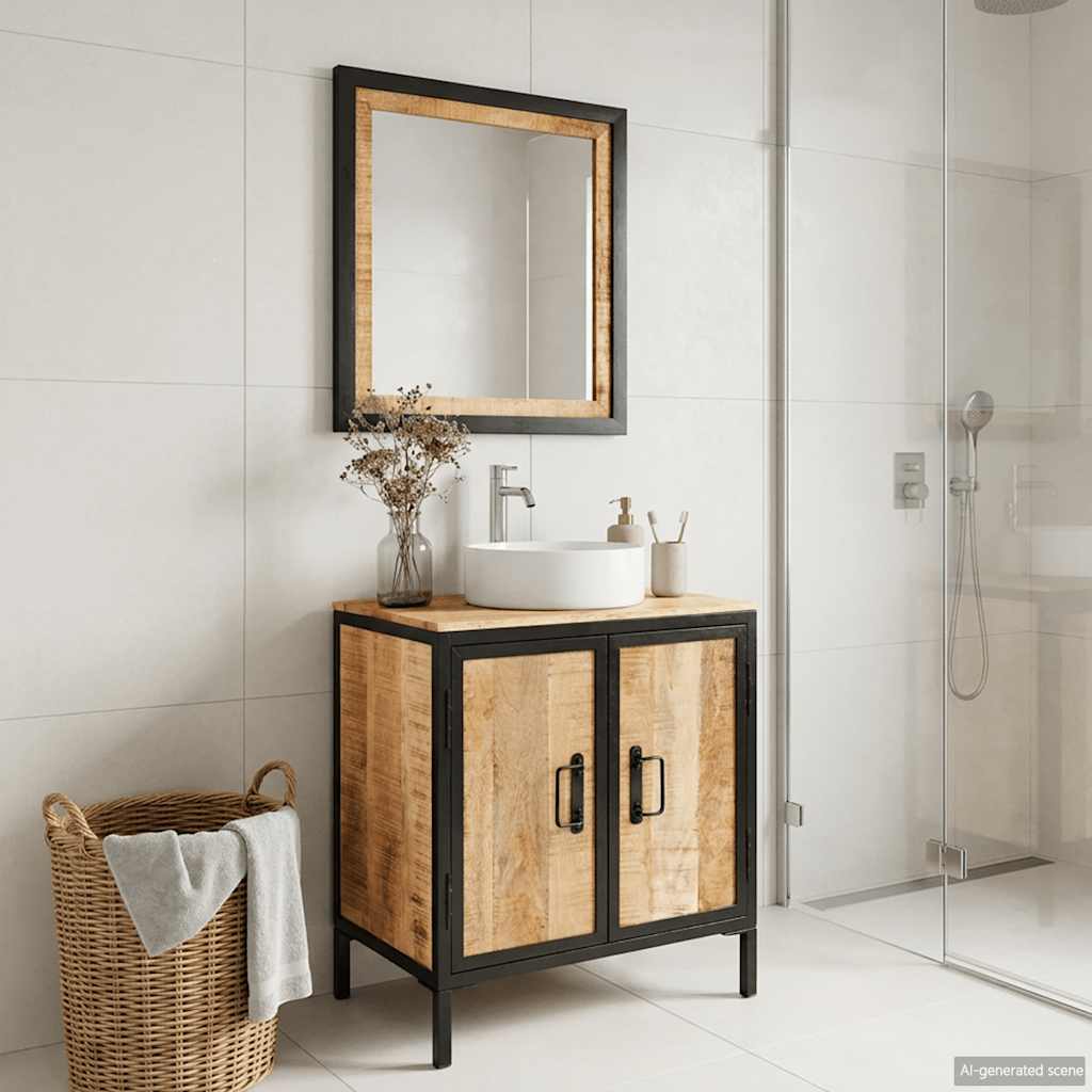 Ensemble de meubles salle de bain 2 pcs fer et bois de manguier