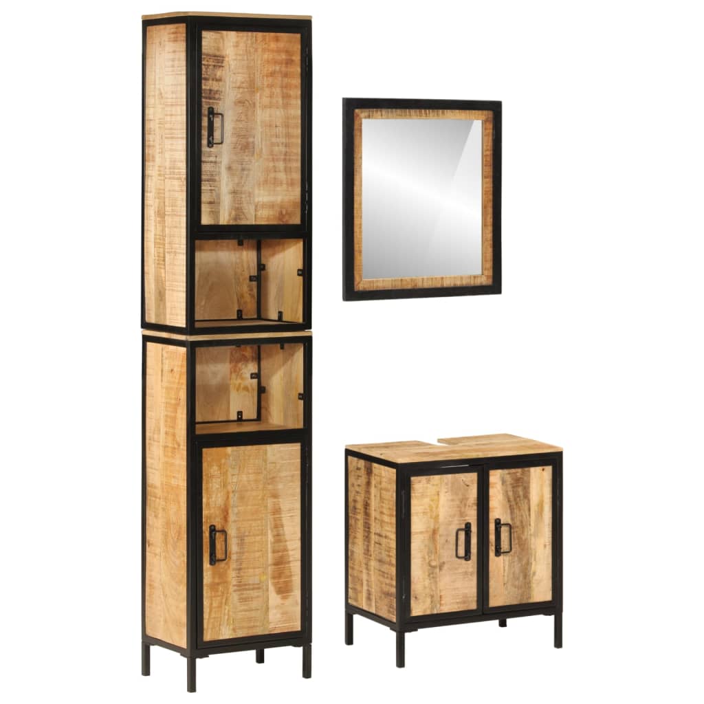 Ensemble de meubles salle de bain 3 pcs fer et bois de manguier
