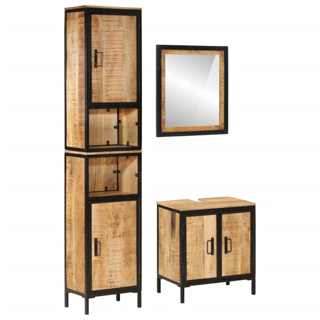 Ensemble de meubles salle de bain 3 pcs fer et bois de manguier