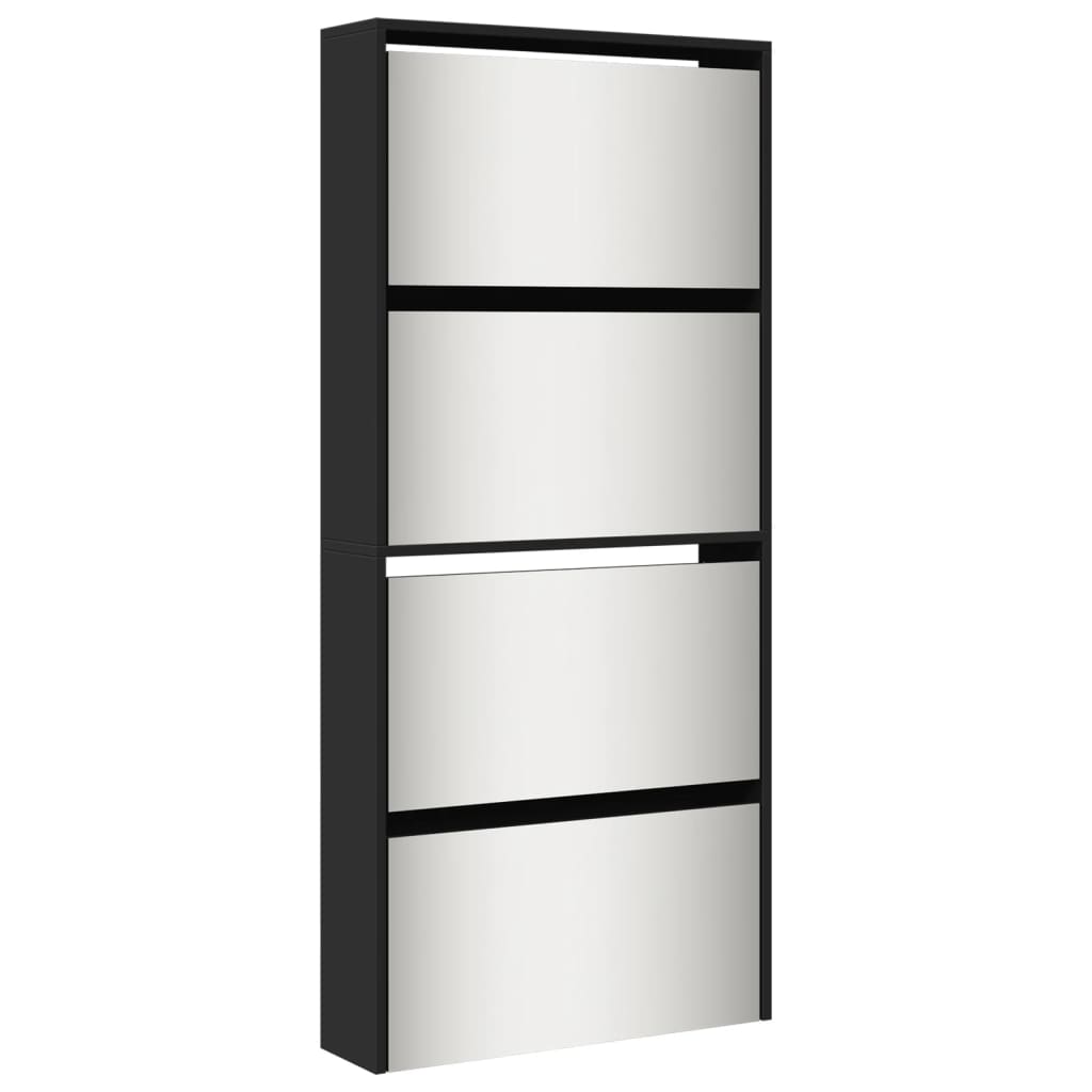 Armoire à chaussures avec miroir à 4 niveaux noir 63x17x134 cm - XIOS