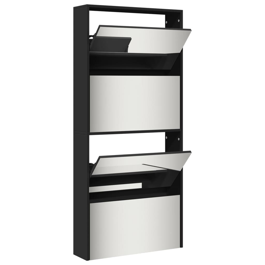 Armoire à chaussures avec miroir à 4 niveaux noir 63x17x134 cm - XIOS