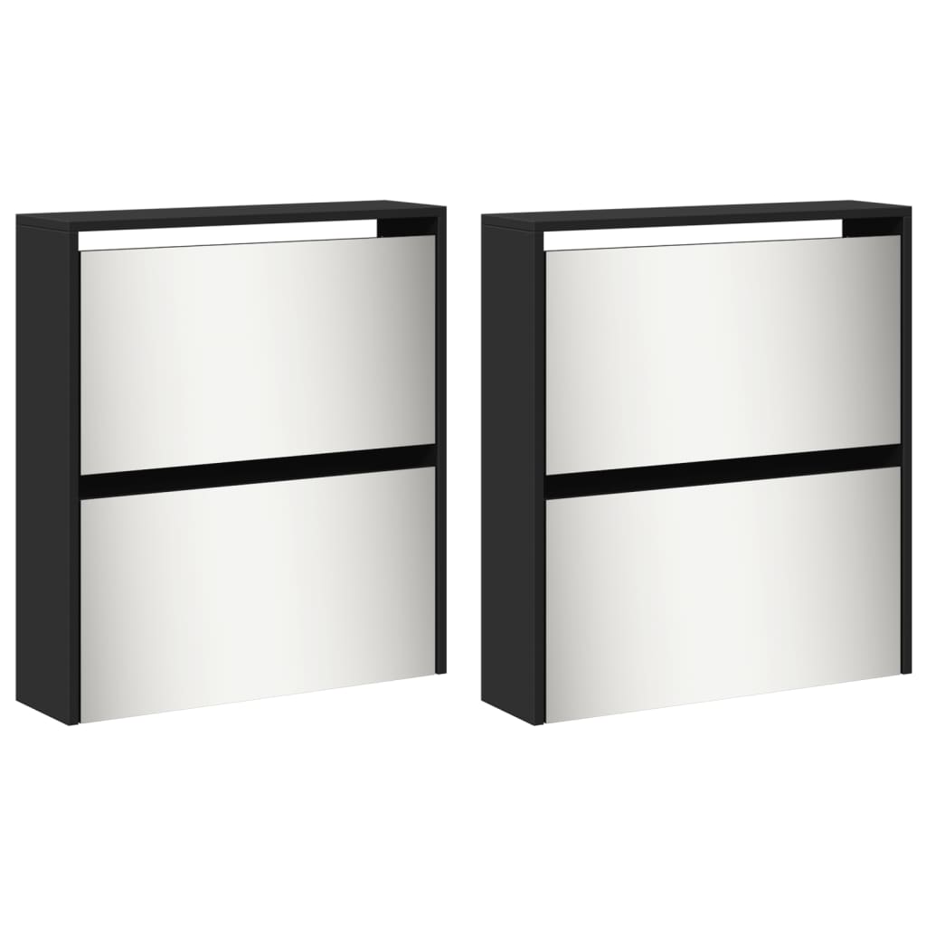 Armoire à chaussures avec miroir à 4 niveaux noir 63x17x134 cm - XIOS