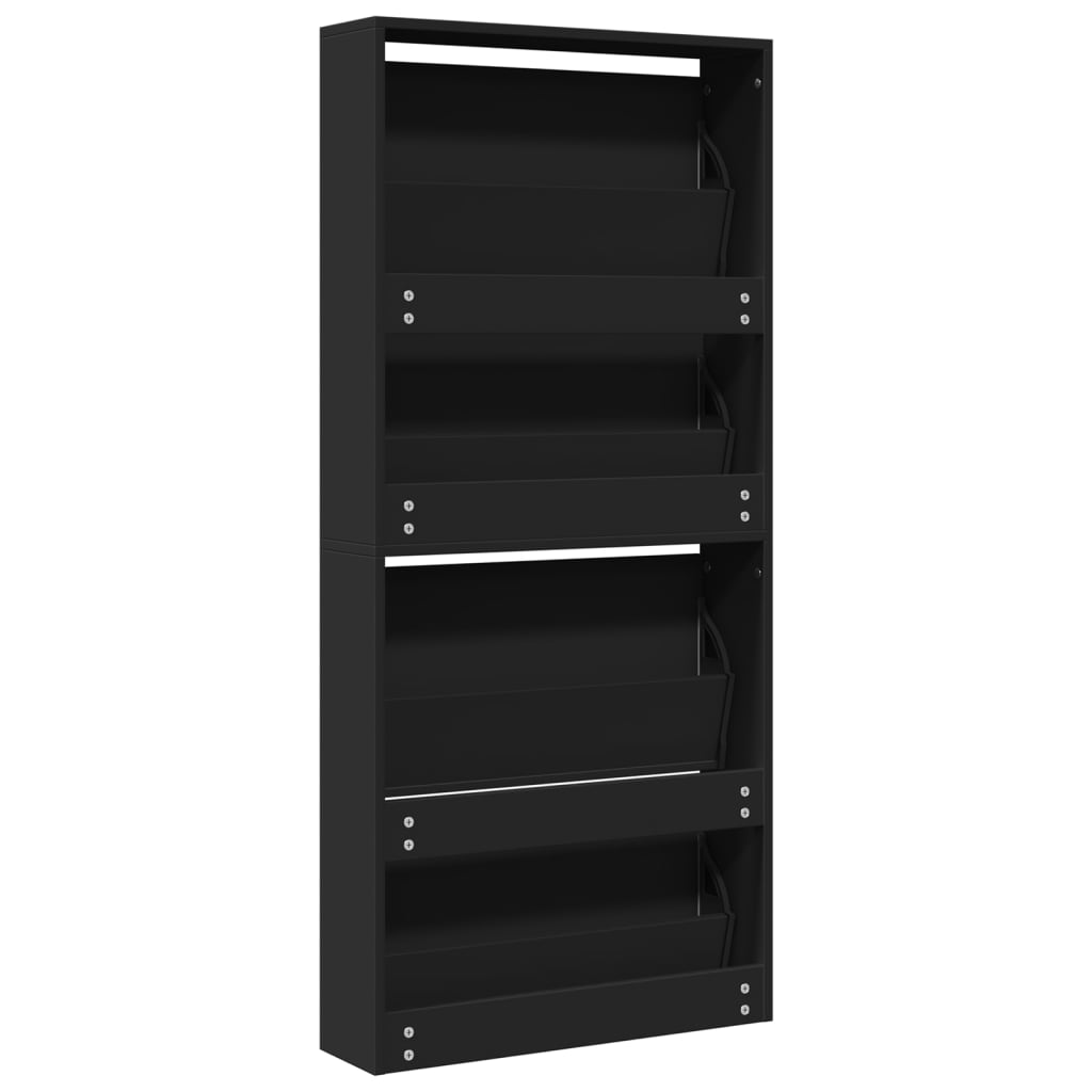 Armoire à chaussures avec miroir à 4 niveaux noir 63x17x134 cm - XIOS