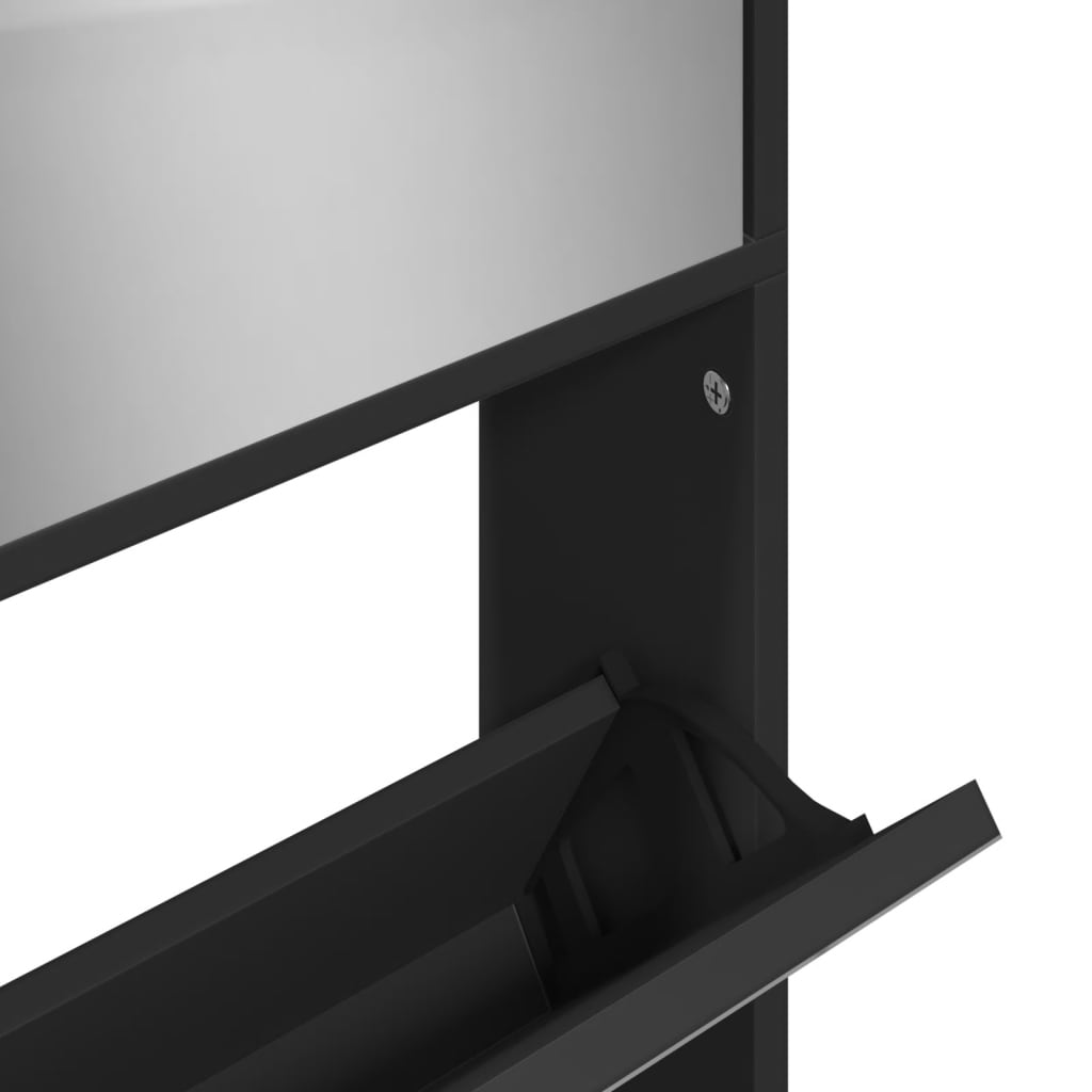 Armoire à chaussures avec miroir à 4 niveaux noir 63x17x134 cm - XIOS