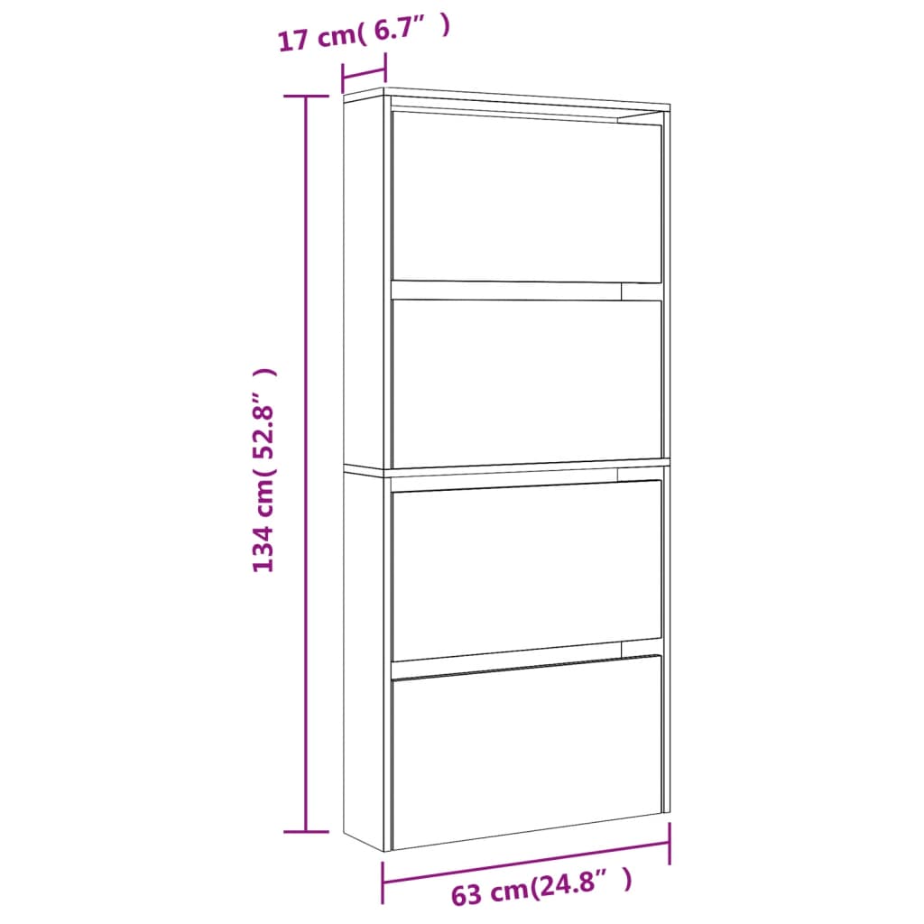Armoire à chaussures avec miroir à 4 niveaux noir 63x17x134 cm - XIOS