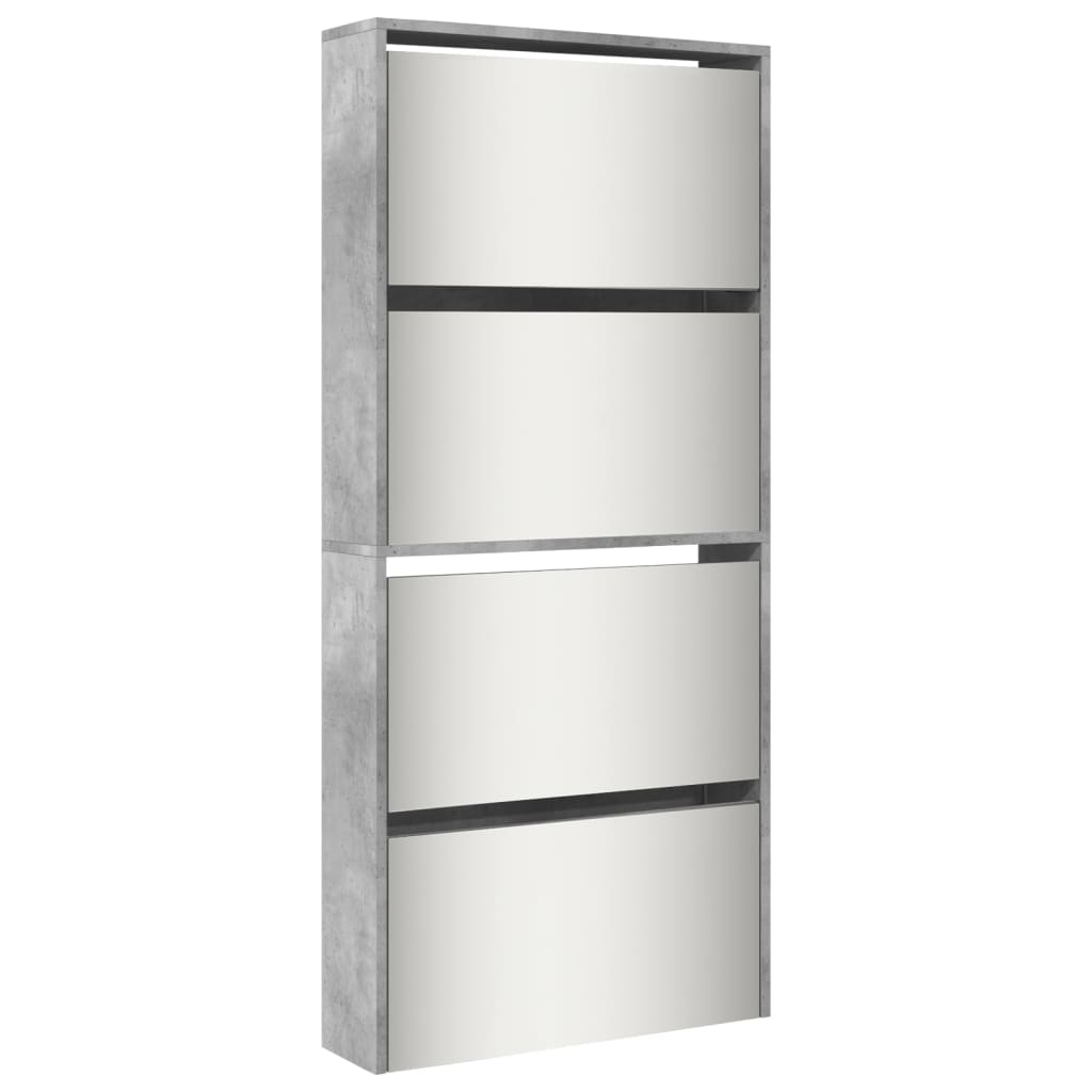 Armoire à chaussures et miroir 4 niveaux gris béton 63x17x134cm - XIOS